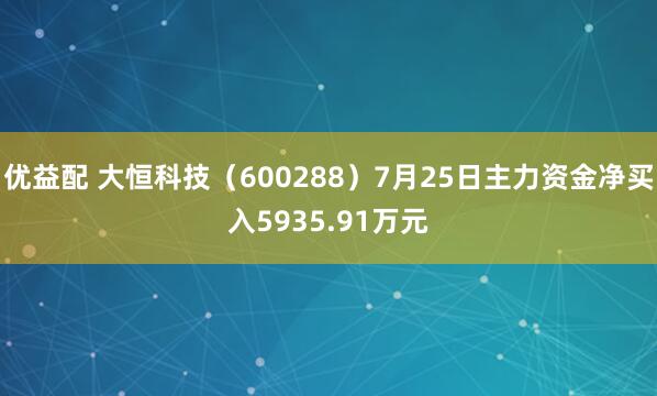 优益配 大恒科技（600288）7月25日主力资金净买入5935.91万元